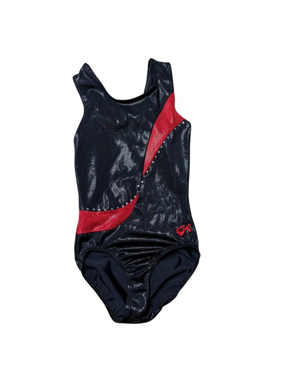 GK Gymnastics Leotard Size Adult X-Small Metallic Red Black Rhinestone